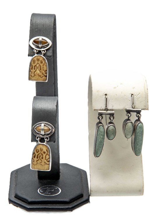 Two Pairs of Custom Silver & Stone Earrings- 19.7G