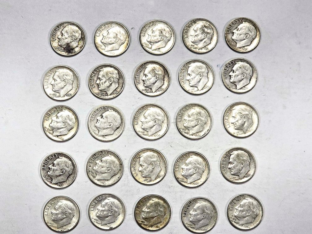 25 Silver Roosevelt Dimes – Various Dates and Mint
