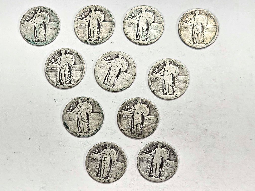 11 Standing Liberty Quarters, Mixed Dates and Cond
