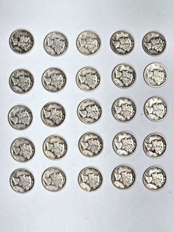 25 Mercury Silver Dimes, United States Coinage