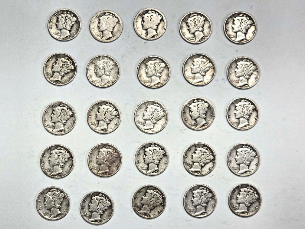 25 Mercury Dimes, United States