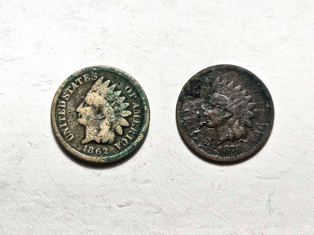 1862 and 1876 US Indian Head Pennies in G and AG C