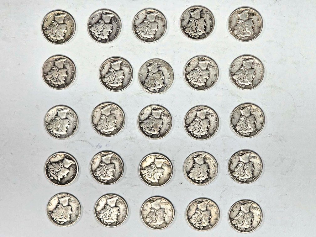 25 Silver Mercury Dimes