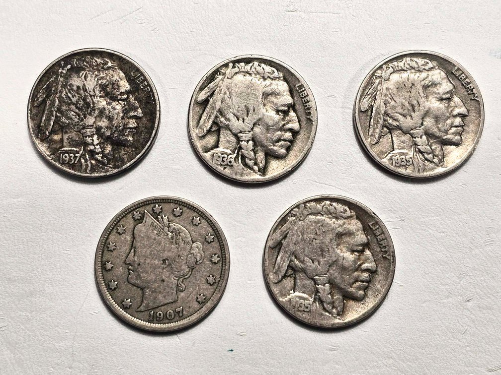 1907 Liberty Nickel and 1935, 1936, 1937 Buffalo N
