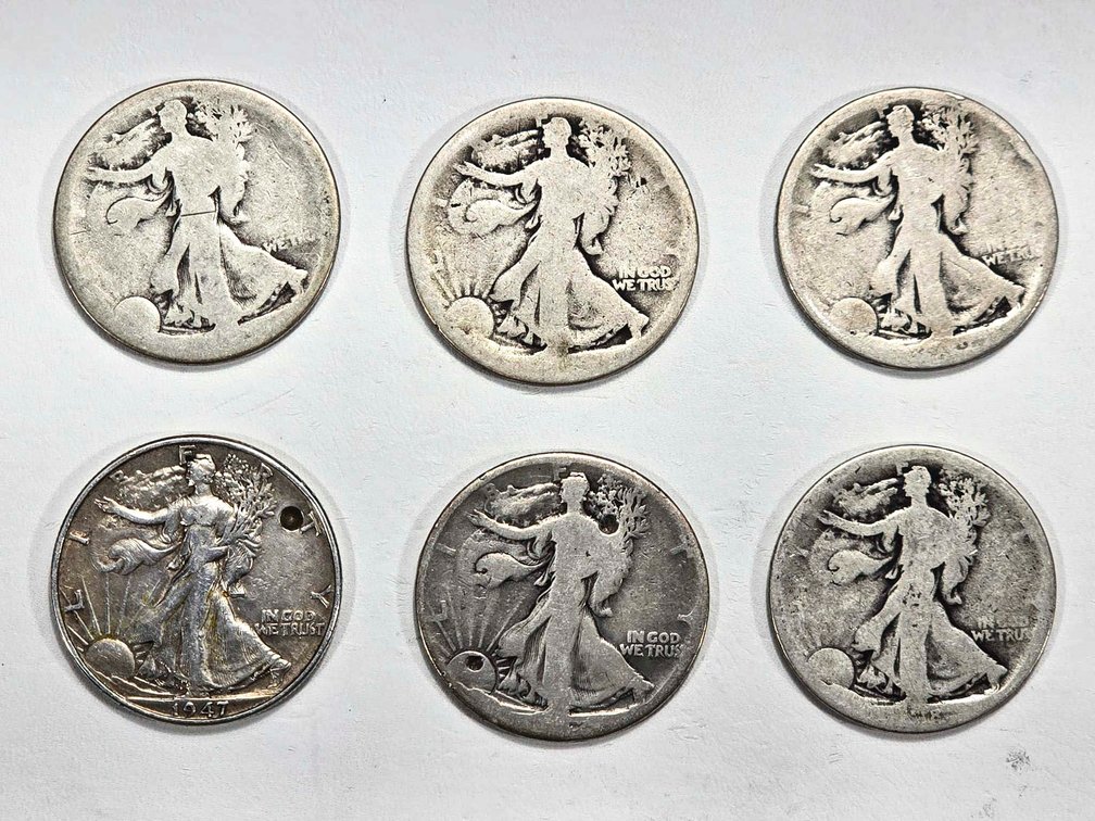 6 Walking Liberty Half Dollar Coins