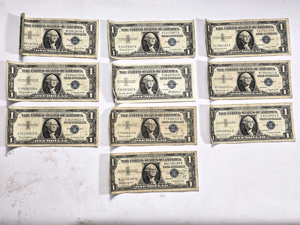 10 1957 Silver Certificates in Circulated Condition