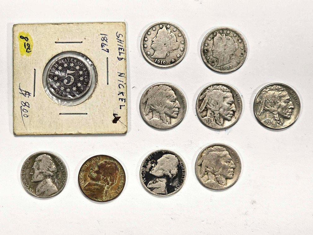10 Nickels Featuring 1867 Union Shield and Various