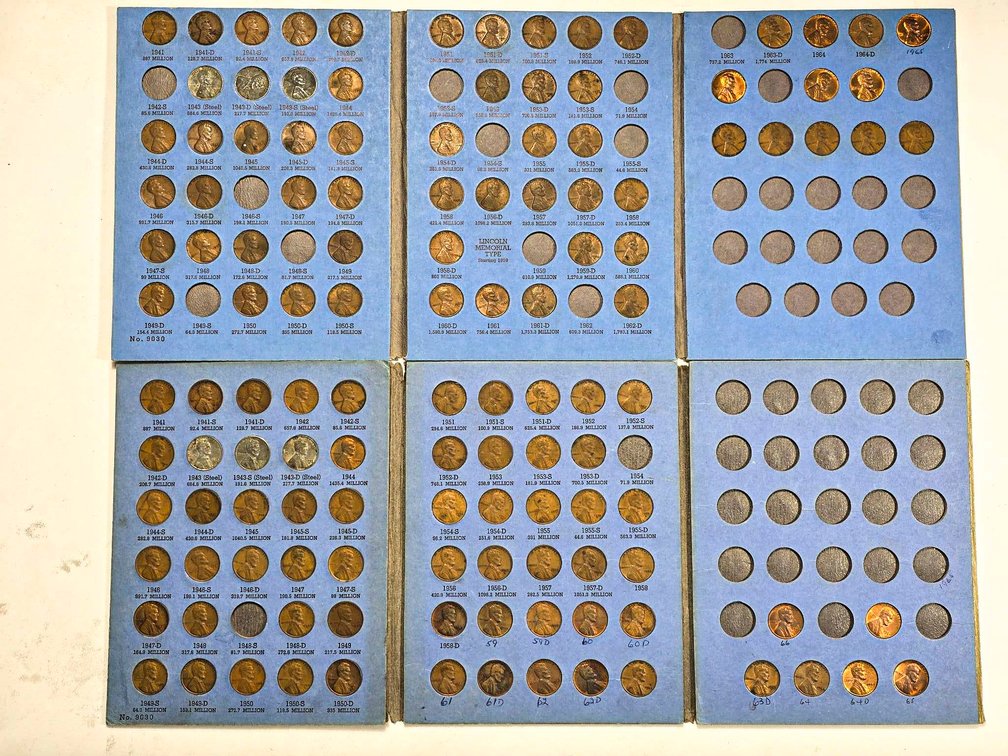2 Incomplete Sets of Lincoln Pennies, Dates From 1941-1967