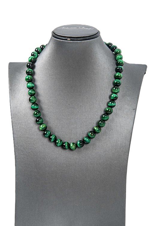Green Tiger's Eye Necklace W/ Sterling Clasp