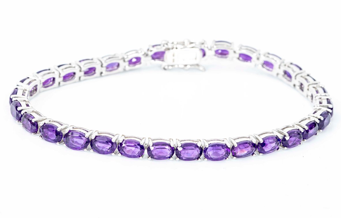African Amethyst Sterling Tennis Bracelet- 12.4 G