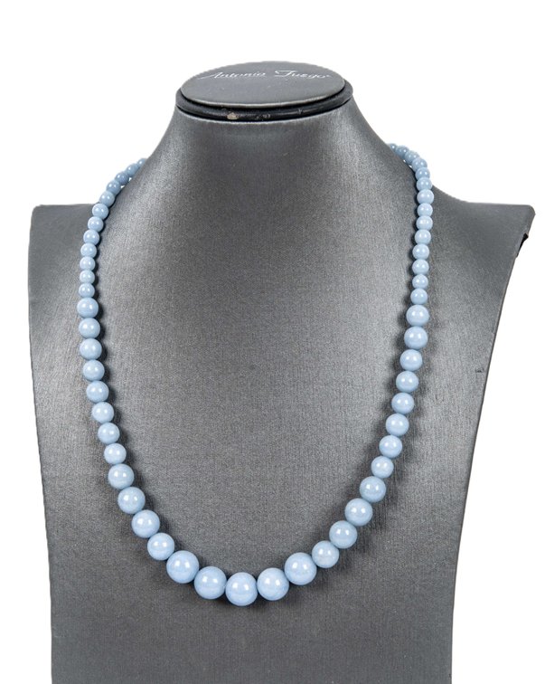 Angelite Beaded Necklace W/ Sterling Clasp
