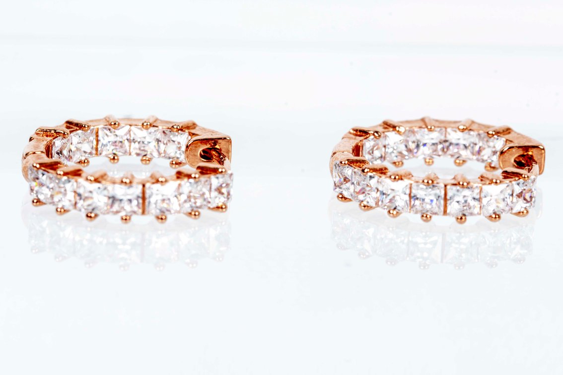 Sterling/CZ Hinged Hoop Earrings-4 G