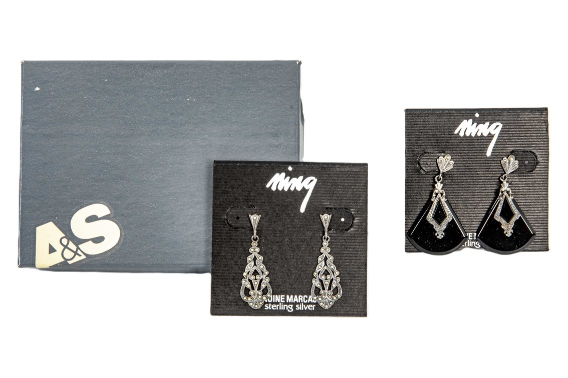 2 Pairs of Sterling & Marcasite Earrings- 13.2 G