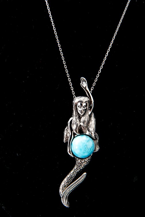 Sterling & Larimar Chain & Pendant-8.6 G