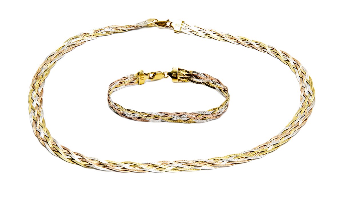 Tri Colored Sterling Necklace & Bracelet- 20.6 G