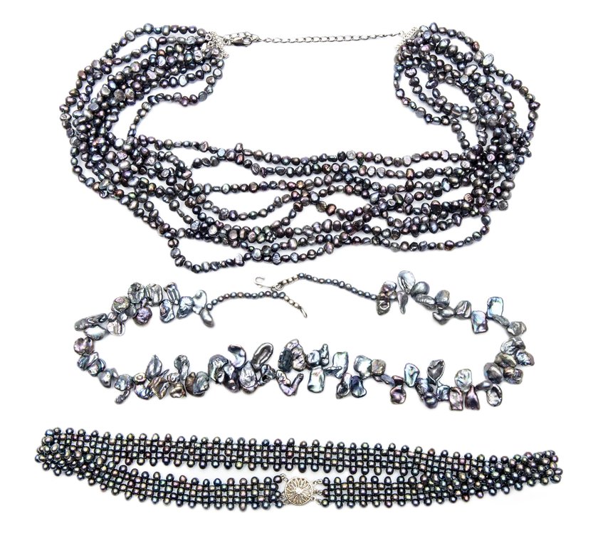 3 Peacock Pearl Necklaces