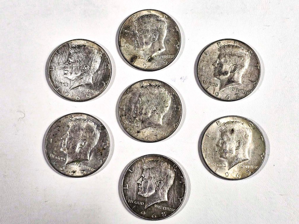 7 Kennedy Half Dollars, 40% Silver Composition