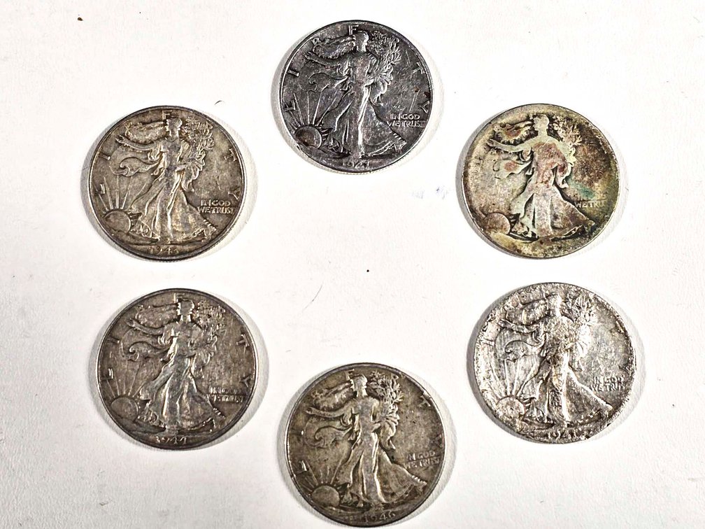Six Walking Liberty Half Dollars – Silver Coins