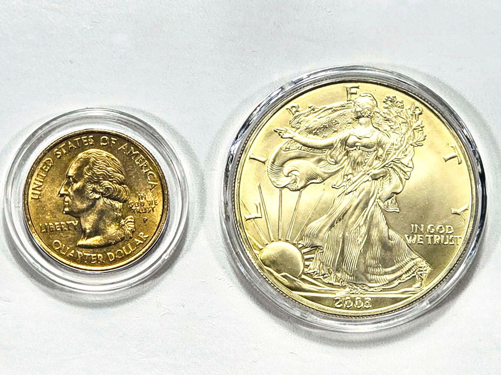 2003 Gold Plated Silver Eagle and Illinois State Q