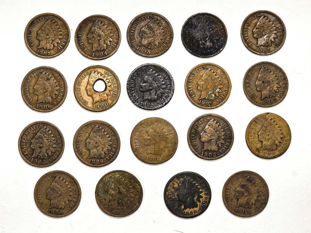 19 Indian Head Pennies from Various Years