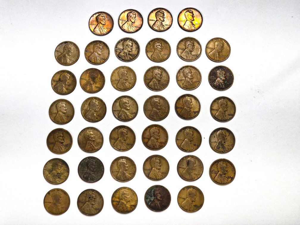 35 Wheat and 4 1964 Lincoln Pennies