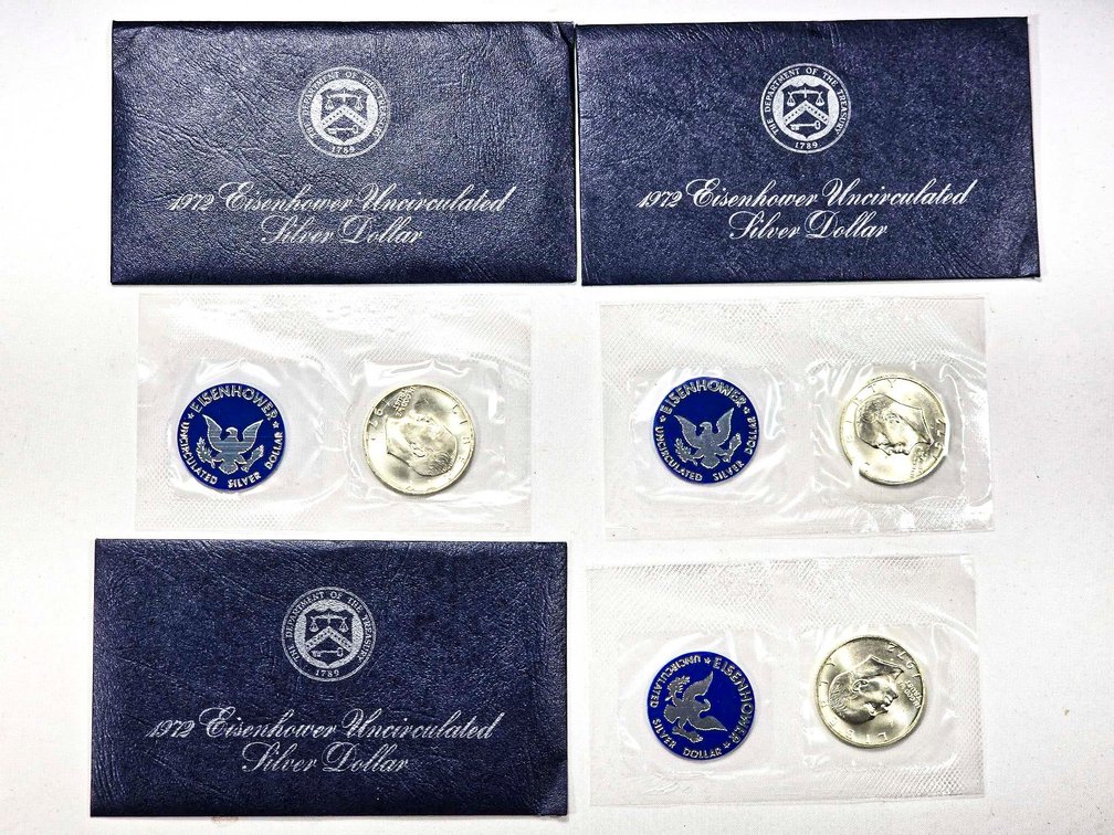 3 1972 Uncirculated Silver Eisenhower Dollars in O