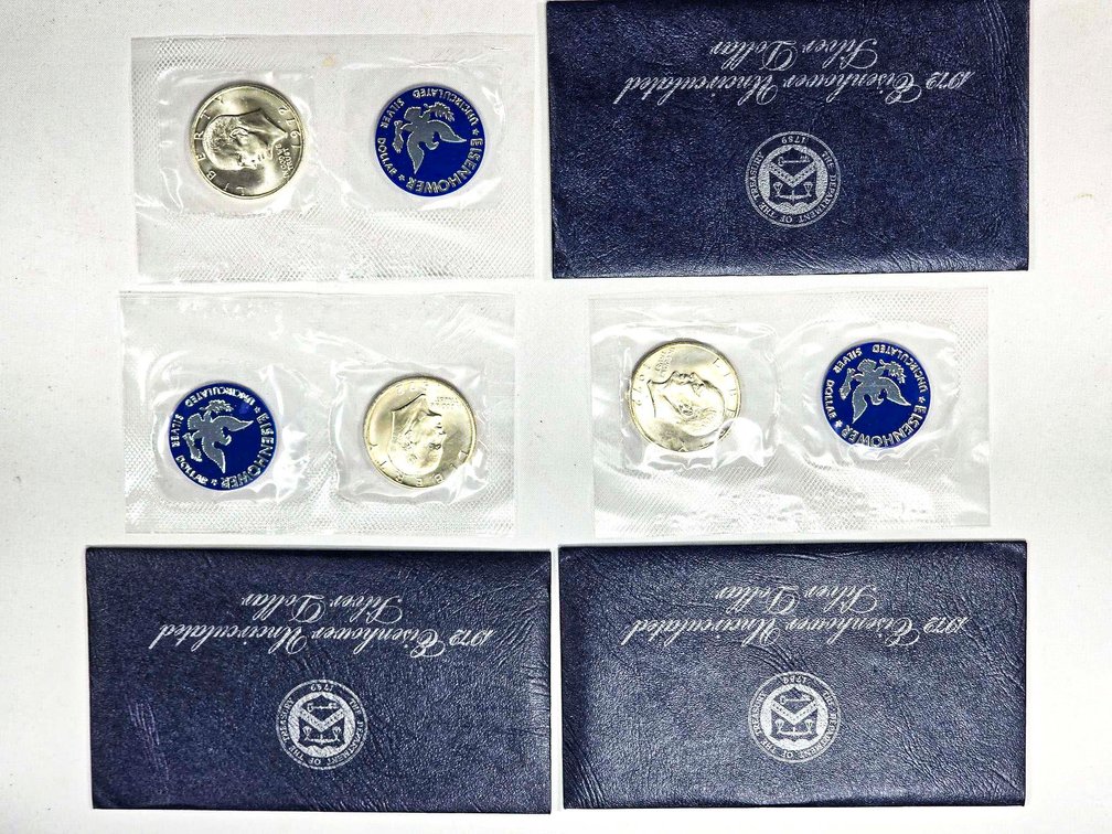 3 1972 Uncirculated Silver Eisenhower Dollars with