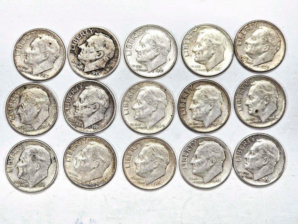 15 Silver Roosevelt Dimes