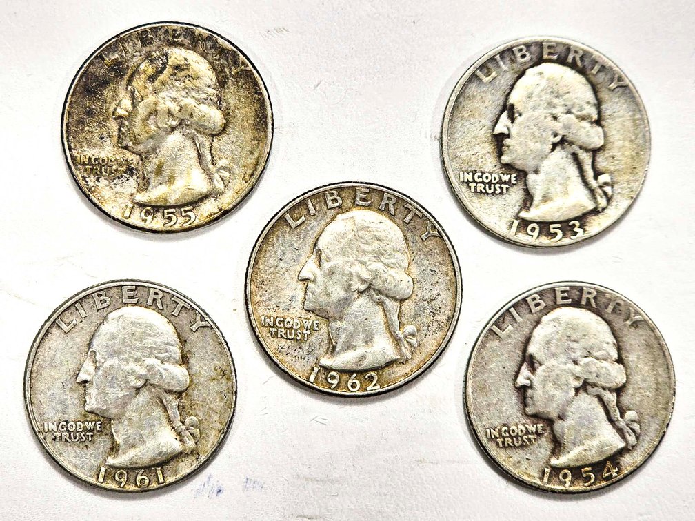 5 United States 90% Silver Washington Quarters, 19