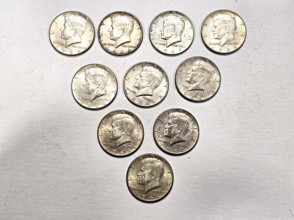 10 1964 Silver Kennedy Half Dollars