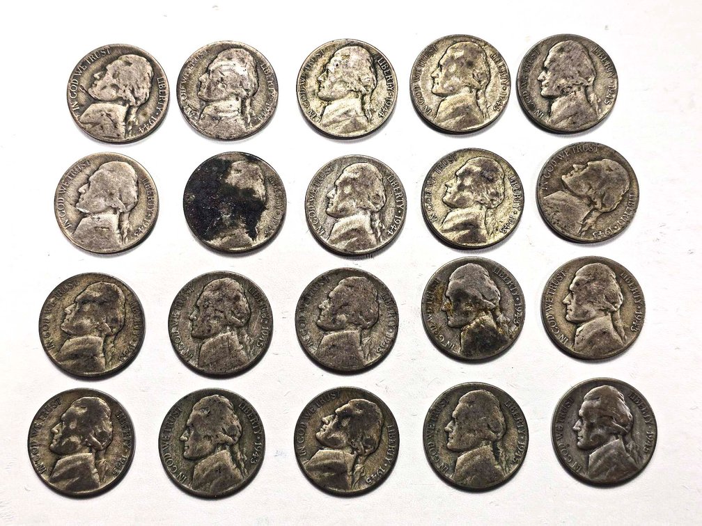 20 United States Silver War Nickels (1942-1945)