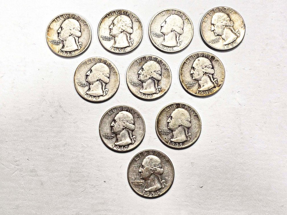 10 Silver Washington Quarters