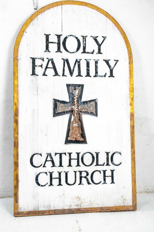 Holy Family Church Arched Wooden Sign
