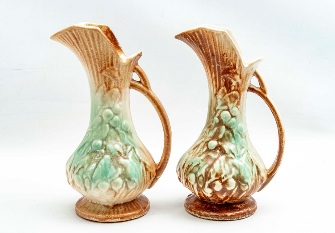 Pair of McCoy Ewers- Rustic Line Grapevine Pattern