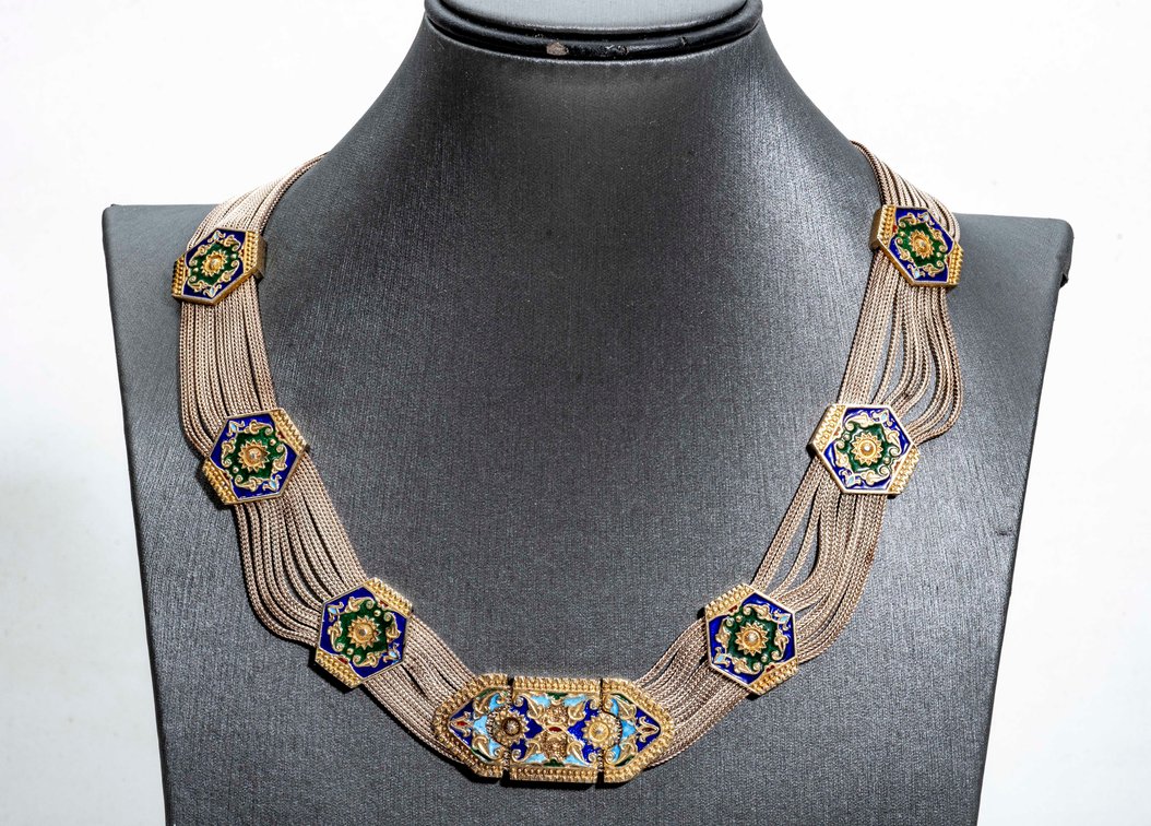Turkish 900 Silver & Enamel Necklace- 126 G