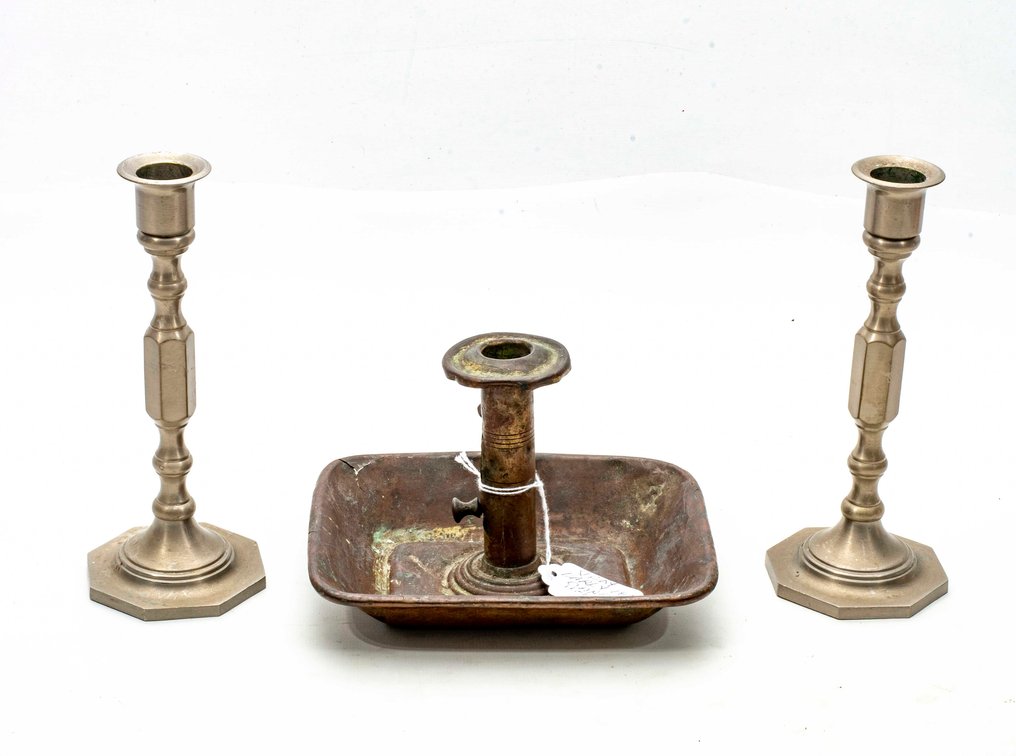 1800's Candle Holder & Pair of Baldwin Candlestick