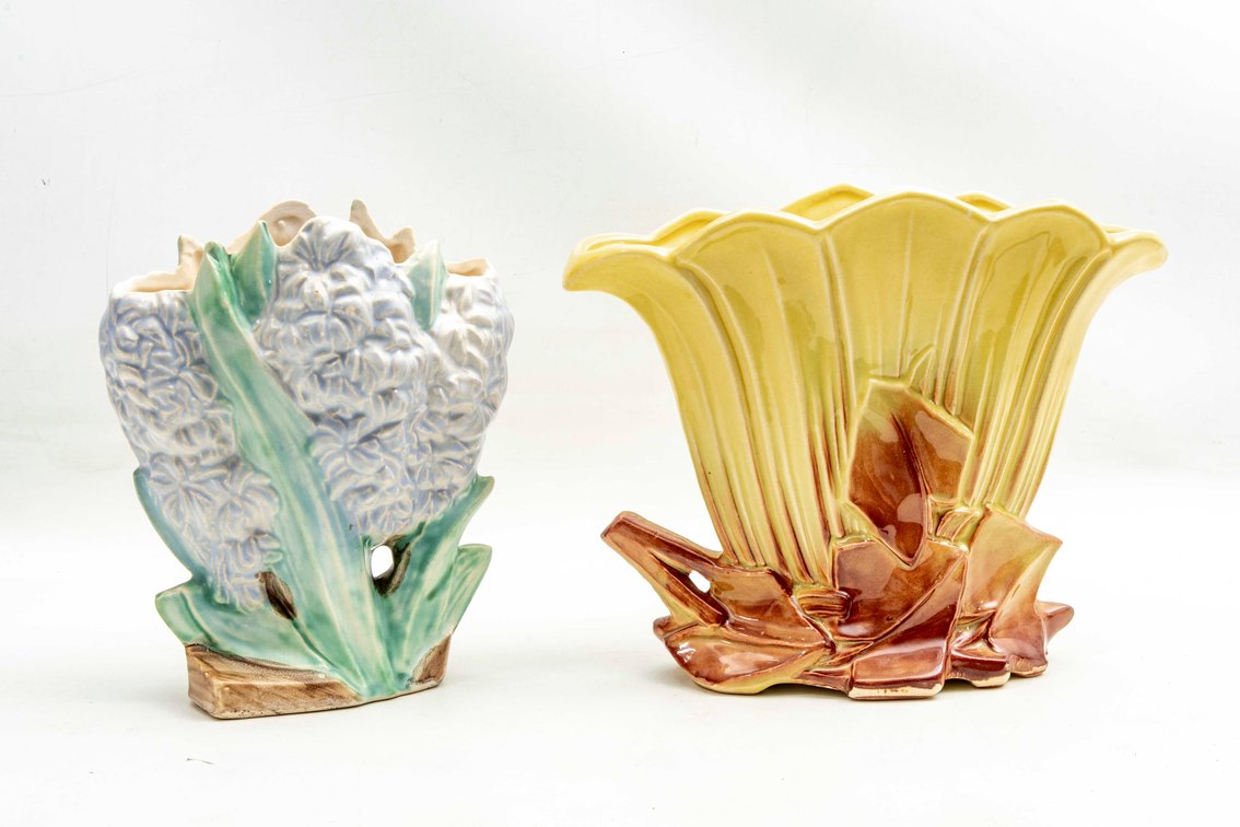 Pair of Vintage McCoy Vases Hyacinth & Tulip Fan