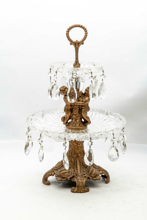 Two Tier Leaded Crystal Serving Stand w/ Cherubs