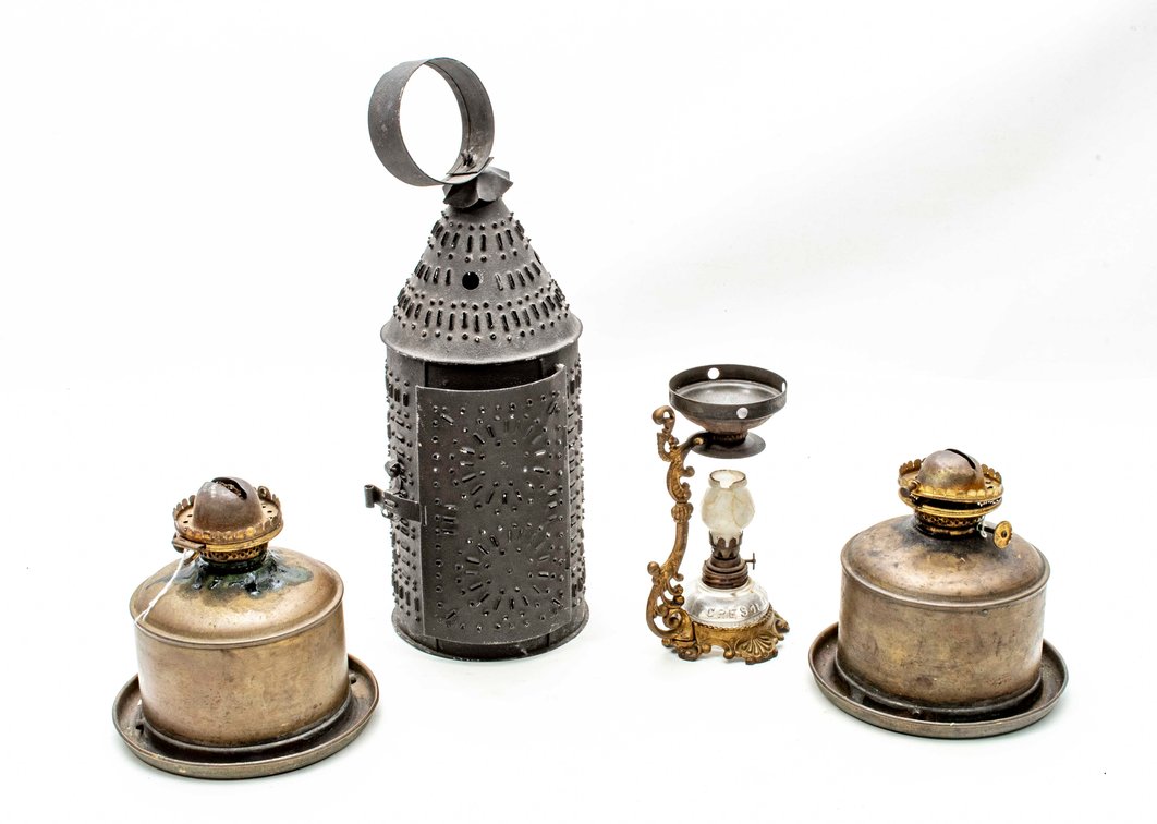 Tin Lantern, Naval Lamps, & Vapo-Cresolene Lamp