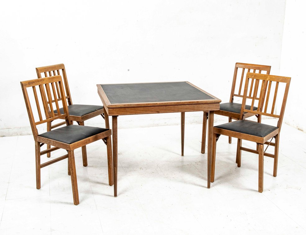 Vtg Leg-o-matic Co.- Wooden Folding Table & Chairs
