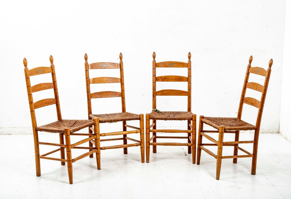 Set of 4 Rush Seated Dining Chairs