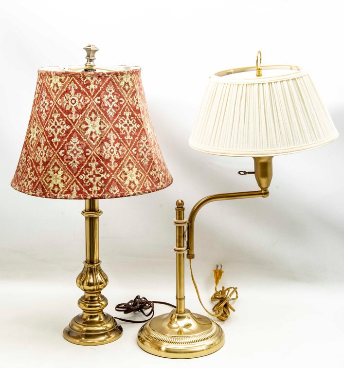 2 Brass Base Table Lamps -1 Stiffel, 1 Lift Arm