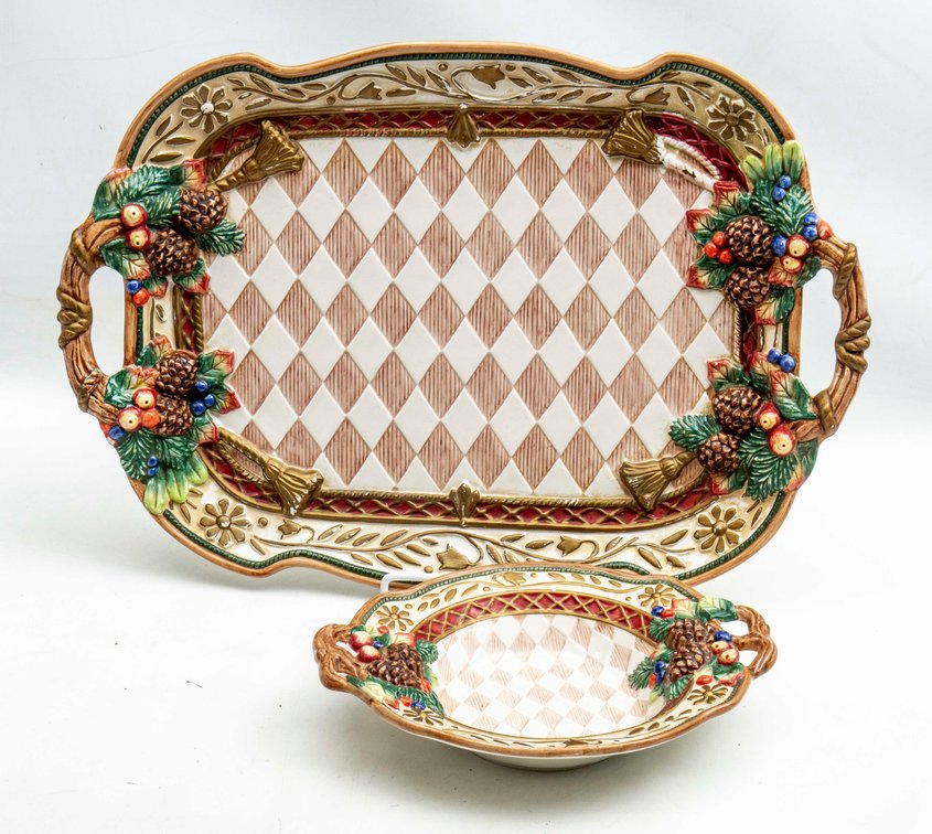 Fitz & Floyd Jolly Ole Saint Nick Platter & Dish