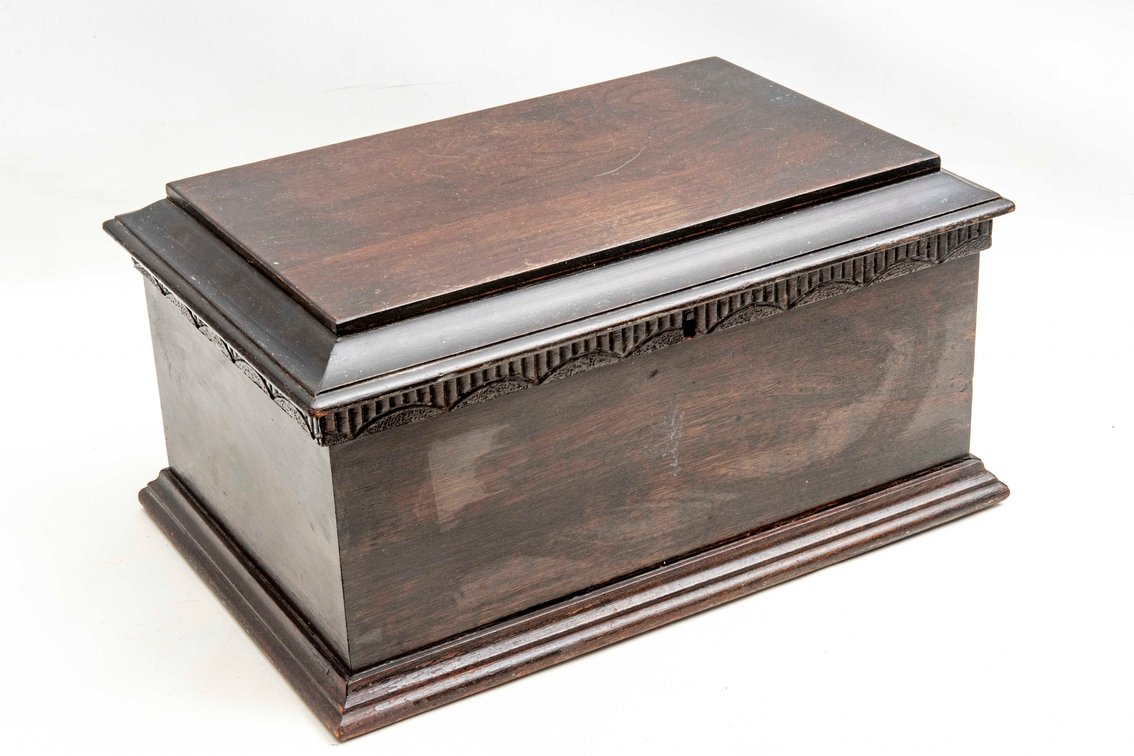 Vintage Wooden Jewelry Box With Interior Mirror
