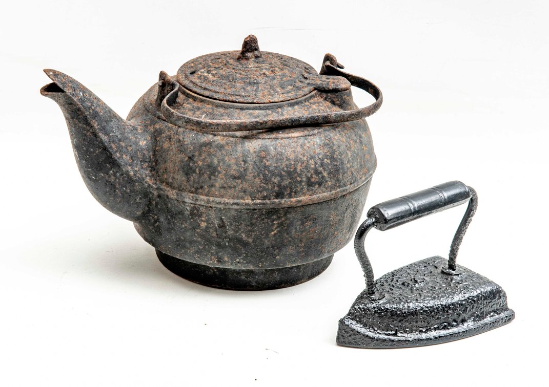 Antique J.A. Goewey Cast Iron Tea Kettle & More