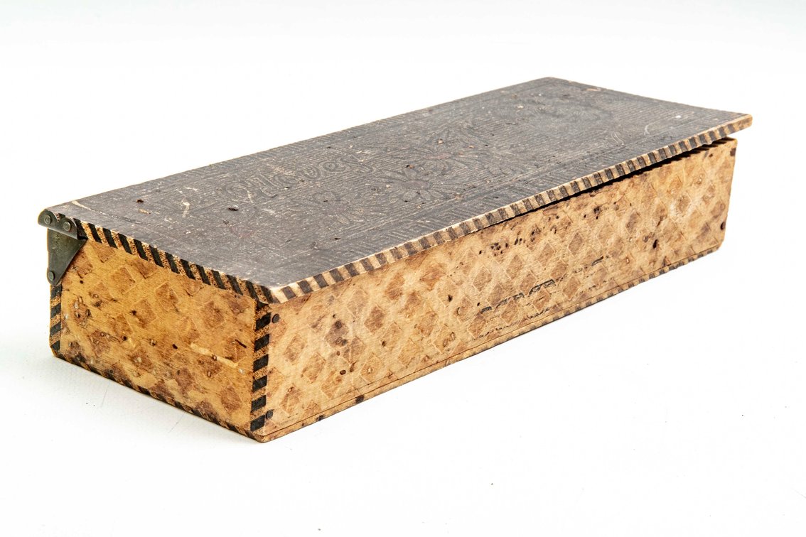 Antique Pyrographic Wooden Glove Box