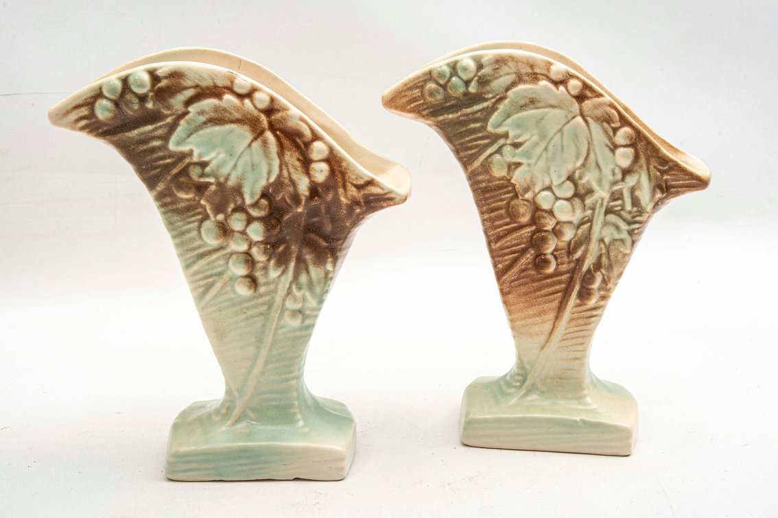Pair of McCoy Grapevine Fan Vases