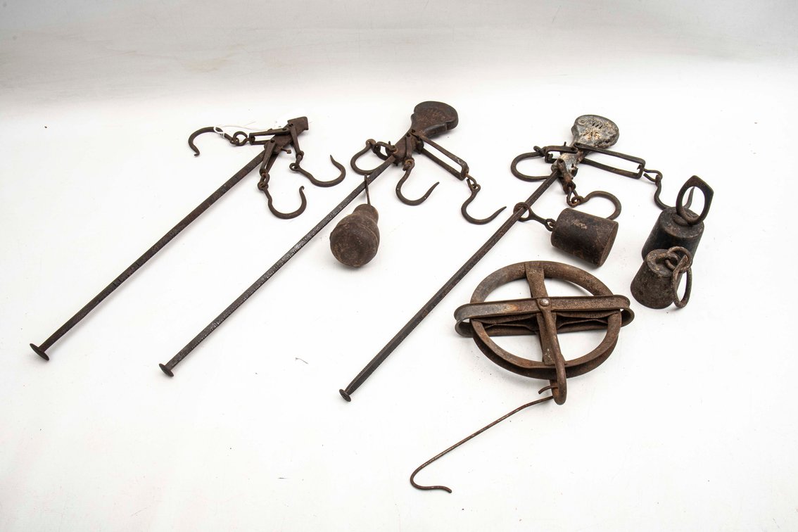 3 Antique Hanging Balance Scales with Weights
