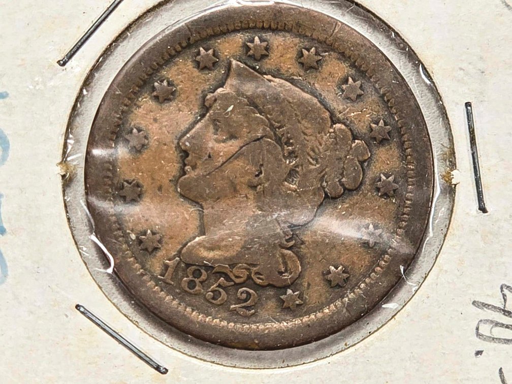 1852 Braided Hair Large Cent Copper Coin