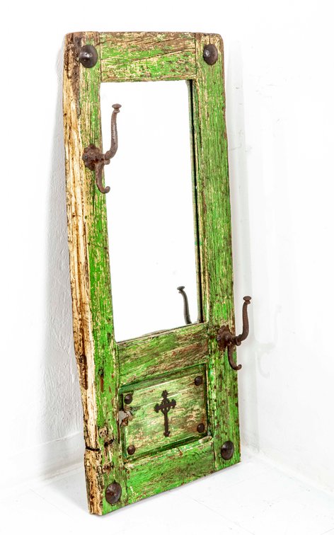 Rustic Green Salvaged Wood Mirror w/ Metal Accents